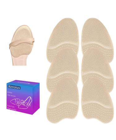 3 Pair Metatarsal Pads High Heels Comfort Insoles Pads Ball of Foot Cushions for Women High Heel Mortons Neuroma Inserts Pads Heel Forefoot Pads for Pain Relief Stop Feet from Sliding Forward Beige