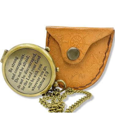 Brass Compass for Religious Gifts - Ideal for Confirmation, Baptism, Easter, Christian Men, Catholic, Birthdays, Teens, Graduation - Be Strong and Courageous - Buy Online on GoSupps.com