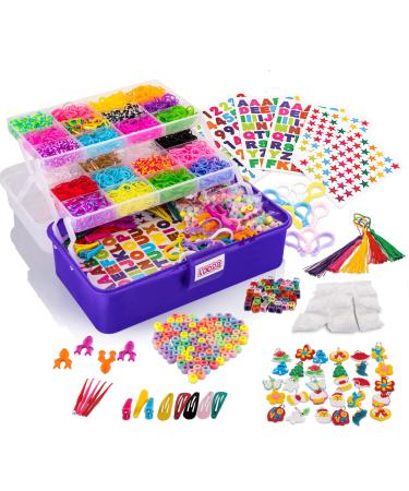 Loopa Rubber Bands Kit , 10,000+ Colorful Bands Refill Set for Kids, DIY Loom Bracelets Making Set with Beads & Endless Accessories - Box Case Included