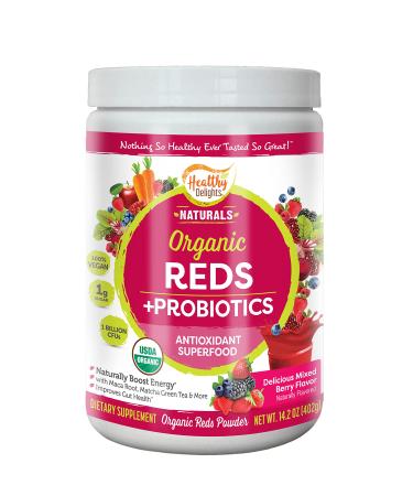 Healthy Delights Naturals, Organic Reds Probiotics Powder, Antioxidant Superfood, Naturally Boost Energy, Non-GMO, Delicious Mixed Berry Flavor, 30 Servings- 14.2 ounce
