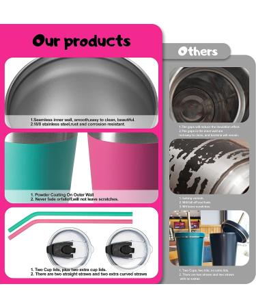 Klickpick Home Kids Cups Set - 8.5oz Stainless Steel Tumbler with Straws, Lids & Insulation - Stackable Toddler Baby Straw Cup in Pink, Teal, Purple & Green - Buy Online on GoSupps.com