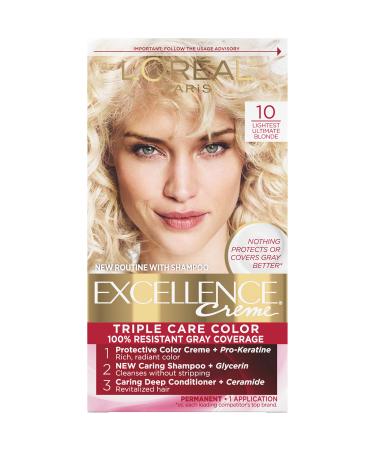 L'Oreal Paris Excellence Creme Permanent Triple Care Hair Color  10 Lightest Ultimate Blonde  Gray Coverage For Up to 8 Weeks  All Hair Types  Pack of 1 1 Count (Pack of 1) 10 Lightest Ultimate Blonde