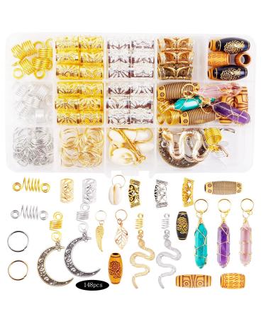 Maidston 148 Pcs Hair Jewels for Braids Dreadlock Accessories Crystal Wire Wrapped Loc Jewelry Hair Seashell Hair gold silver black