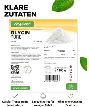Glycine Pure 1100g - 100% Vegan Amino Acid Powder | Additive-Free & Laboratory Tested | Includes Measuring Spoon - Buy Online on GoSupps.com