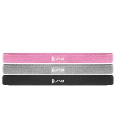 GYMB Long Resistance Band Set - Non Slip Cloth Exercise Bands to Workout Glutes, Thighs & Legs - Booty Band Training for Gym & Home Fitness, Yoga, Pilates - 3 Levels (Pink, Gray, Black)