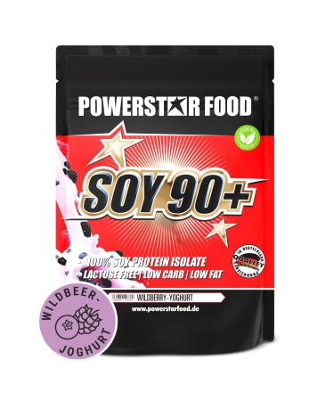 Powerstar Soy 90+ |1kg soy-protein isolate without added sugar |Made in Germany |Genetic engineering unchanged |Vegan protein powder with 93% protein i.tr.|Vegan & Lactose -free |Wild Berry Yoghurt Wild Berry-Yoghurt 1 kg (1 Pack)
