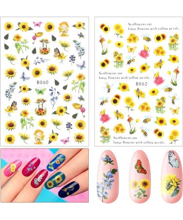 Sunflower & Butterfly Nail Art Stickers - 12 Self-Adhesive Floral Decals for Women and Girls - Buy Online on GoSupps.com