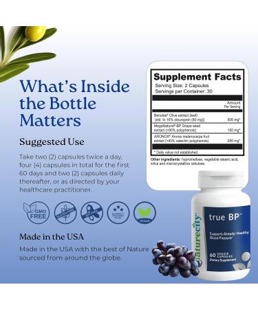 NatureCity True-BP | Supplements to Support Blood Flow for Heart Health | MegaNatural-BP 80mg 16% Oleuropein (60 Veggie Capsules) Non-GMO Gluten Free - Buy Online on GoSupps.com