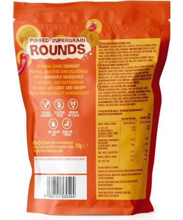 Plant Pops 100% Vegan Gluten Free and Low Calorie Peri Peri Supergrain Rounds Sharing Bag Snacks (3 Pack x 80g). High in Fibre Delicious Healthy Crisps 89 KCAL per serving. 3 Pack (80g) - Buy Online on GoSupps.com