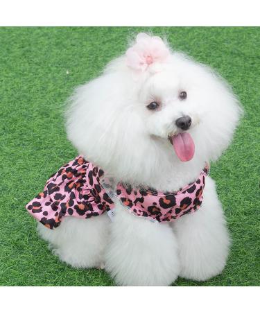 CuteBone Dog Velvet Dress Pink Leopard Costume with Bow Hair Rope | XX-Small, Valentine's Day Gift | Pet Outfit Cat Clothes - Buy Online on GoSupps.com