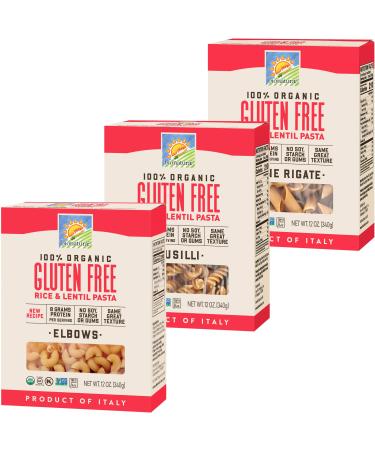 Bionaturae Elbows Gluten-Free Pasta | Fusilli Gluten-Free Pasta | Penne Rigate Gluten-Free Pasta | Rice & Lentil Pasta | Non-GMO | Lower Carb | USDA Certified Organic | Made in Italy | 12 oz Each 12 Ounce (Pack of 3)