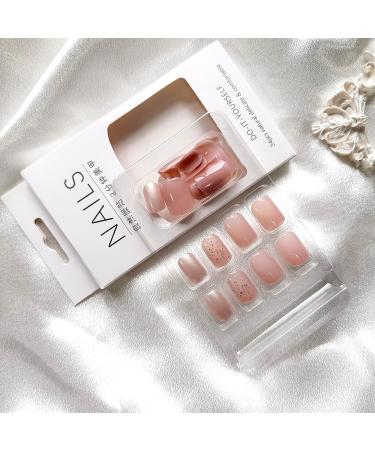 24Pcs Nude Pink Pearlescent Glitter Square Press On Nails - Short Full Cover False Nails for Women & Girls - Glossy Acrylic Daily Nail Art - Buy Online on GoSupps.com