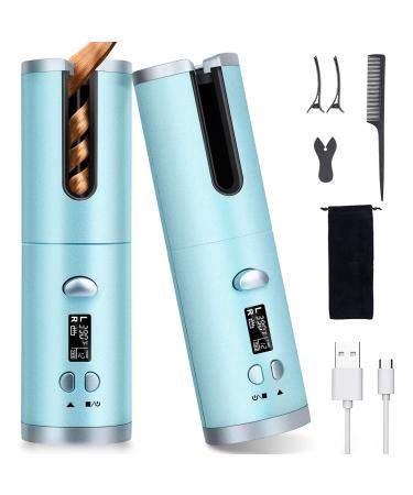 Unbound Cordless Automatic Hair Curler, Anti-Tangle Wireless Auto Curling Iron Wand,Portable USB Rechargeable Spin Curler Ceramic Barrel Rotating for Long Hair,Fast Heating for Hair Styling Blue