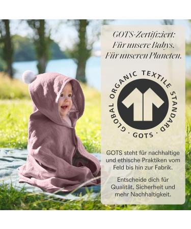 Buy Mababu 4-Layer Hooded Baby Towel - Organic Cotton Anti-Slip Button 75x75 cm Dusty Rose - Soft & Fluffy Bath Towel for Infants - Buy Online on GoSupps.com
