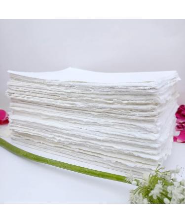 E-Tailor Handmade Cotton Deckle Edge Paper Sheets 130GSM Ivory White 5x7 - Pack of 20 - Buy Online on GoSupps.com