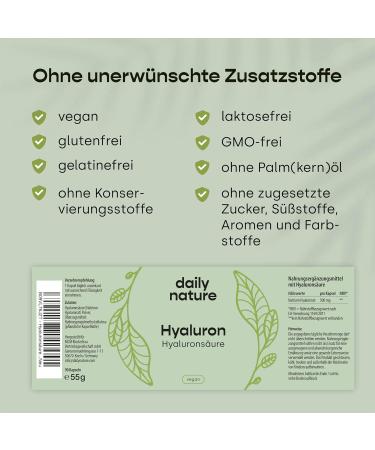 Dailynature Hyaluronic Acid 90 Capsules | 500mg Sodium Hyaluronate | Vegan Gluten-Free Lactose-Free | High Dose 1 100 kDa | Pure & Additive-Free - Buy Online on GoSupps.com