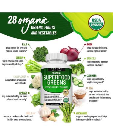 Organic Super Greens Capsules - 28 Powerful Ingredients with Alfalfa, Beet Root, Tart Cherry & Ginger - Immune & Energy Support for Men and Women - 60 Tablets - Buy Online on GoSupps.com
