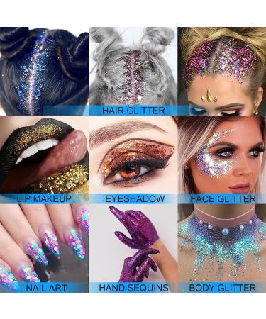 Holographic Face Glitter Gel - Long Lasting Waterproof Mermaid Sequins Makeup for Hair, Face, Body - Rave Festival Glitter - 1.35oz (Laser White #9) - Buy Online on GoSupps.com