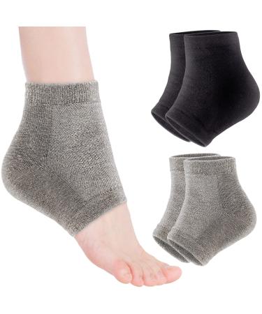 Moisturizing Heel Socks 2 Pairs Toeless Socks Gel Lined Spa Socks for Dry Heels Treatment Cracked Heel Repair (Black/Grey)