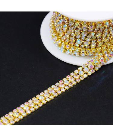 JEGOYER 3-Row Crystal Rhjsonstone Trim Close Chain Banding Applique - AB-Gilded | Perfect for DIY Decoration, Bridal Embellishments, Wedding Party Clothing - Buy Online on GoSupps.com