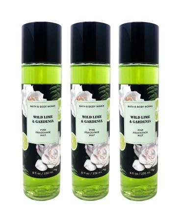 Bath & Body Works Wild Lime & Gardenia 3 Pack Fine Fragrance Mist Bundle.