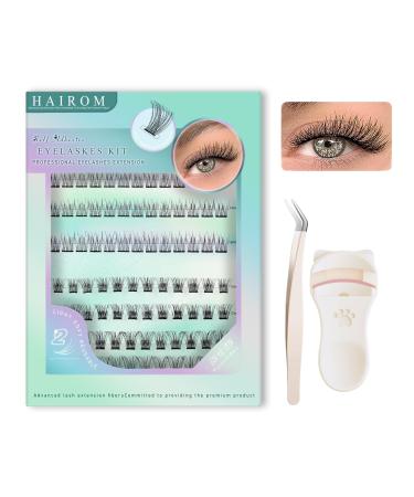 Self Adhesive Lash Clusters Eyelashes 48+48Pcs Two Styles Lash Extension Kit with Lash Tweezers and Eyelash Curler No Glue Needed DIY Pre Glued Lash Clusters Reusable