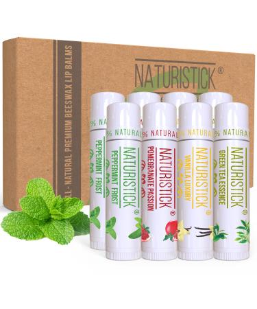 8-Pack Lip Balm Gift Set by Naturistick. Assorted Flavors. 100% Natural Ingredients. Best Beeswax Chapsticks for Dry, Chapped Lips. Made in USA for Men, Women and Children Variety 8 Count (Pack of 1)