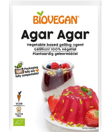 Biovegan Bio Agar Agar, purely vegetable gelling agent, vegan gelatin substitute, ideal for thickening and stabilizing hot and cold dishes, gluten-free and vegan, 1 x 30 g