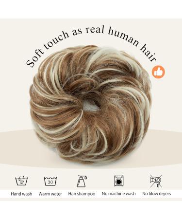 Silk-Co Hair Part with Rubber Band - Wavy Soft Dutt Extensions | 55g Honey Brown & Bleach Blonde Messy Bun Updos - Buy Online on GoSupps.com