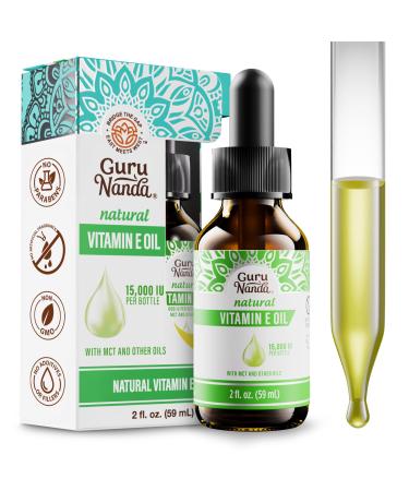 GuruNanda Vitamin E Oil 2 Fl Oz Pure & Natural 15 000 IU per Bottle for Skin Hair Face Nails & Scars With Coconut Oil to Help Nourish & Moisture Non-GMO & Vegan 1 Count