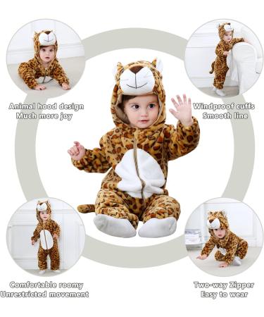 COOKY.D Baby Hooded Rompers | Winter Flannel Jumpsuit Pajamas | 12-18 Months Leopard Print - Buy Online on GoSupps.com