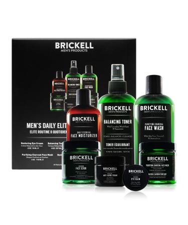 Brickell Men's Daily Elite Face Care Routine II Toner Charcoal Facial Wash Face Scrub Anti-Aging Night Cream Eye Cream Charcoal Mask and Moisturizer Natural and Organic Scented