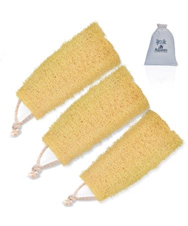 AQUAVIO Bath Sponge Shower Body Scrubber   3-Piece Natural Exfoliating Loofah for Smooth Silky Skin   Bath Body Scrubber with Hanging String   Gentle and Safe Sponge for Shower Removes Dead Skin Cells