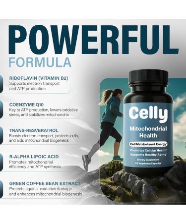Celly Mitochondrial Health | Longevity Supplement for Cellular Nutrition and Healthy Aging | Promotes Mitochondria ATP Energy with CoQ10 Resveratrol & Green Coffee | Made in USA & 3rd Party Tested - Buy Online on GoSupps.com