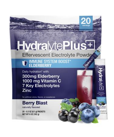 Hydralyte Immunity - Electrolyte Powder Packets | Elderberry and Vitamin C Hydration Packets for Immune Support | All Natural Hydration Powder with Zinc and Electrolytes | (8oz Serving, 20 Count) Immunity Boost