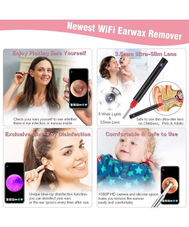 Wireless Otoscope with Camera for Ear Wax Removal - 1080P WiFi Ear Cleaner for iOS Android - Visual Ear Endoscope for Adults, Kids & Pets - Pink - Buy Online on GoSupps.com