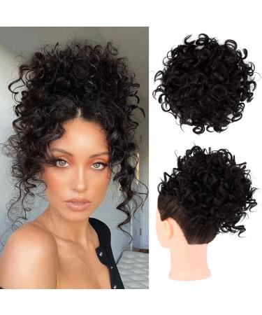 HOOJIH 1PCS Messy Hair Bun Hair Piece Elastic Drawstring Loose Wave Large Curly Bun 60 Gram Short Synthetic Ponytail Extension Hair Bun Extension for Women Daily Use - Black Brown 1 Pack Black Brown - Buy Online on GoSupps.com
