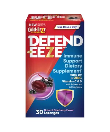Defend-EEZE Immune Support Dietary Supplement Lozenges 100% Daily Value of Zinc Vitamins C & D per Dose with Echinacea & Elderberry Elderberry Flavor 30 Lozenges