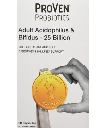 Pro-Ven Probiotics Adult Digestive Supplement Vegan Acidophilus & Bifidus 25 Billion CFU Capsules Multi-Strain High Strength Friendly Bacteria 30 Capsules - UK Made
