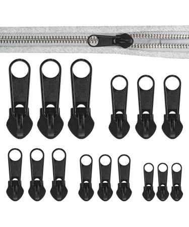 15-part zippering repair set-Universal Metal Zipper Pulls and slide for quick and simple zip repairs on textiles and luggage zipper pull fixer (black)