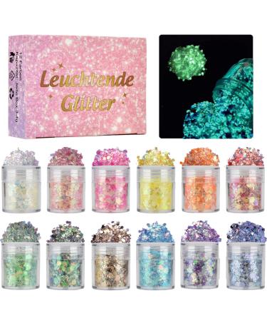 Lynlon Glitter Face 12 Colors Festival Glitter Face Luminous Face Hair Nail Body Glitter Sequins for makeup DIY EPOXY Resin Snow Globes Party Halloween