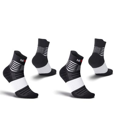 NEENCA Medical Compression Socks for Women & Men Circulation 2 Pairs Ankle Compression Stockings for Pain Relief Plantar Fasciitis Swelling Running Nurses Travel Pregnancy Flying. 20-30 mmHg Large Black White - 2 Pairs