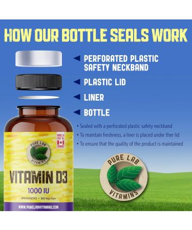 Pure Lab Vitamins | Vitamin D3 1000IU | 360 Vegi Capsules | Mood Booster Bone Health Teeth Health and Immune System Support | Vitamin D3 Cholecalciferol | Vitamin D3 Capsules | Vitamin D3 Supplement - Buy Online on GoSupps.com