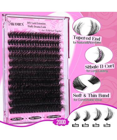 Yawamica Fluffy Lash Clusters - 200D Volume Eyelash Extensions 14-20mm Wispy Individual Lashes | 240pcs DIY for Beginners - Buy Online on GoSupps.com