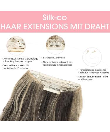 Silk-Co Hair Extensions with Rubber Band - Adjustable Secrets Synthetic Long Corrugated Extensions for Women | Dark Brown & Golden Highlights - 50 cm - Buy Online on GoSupps.com