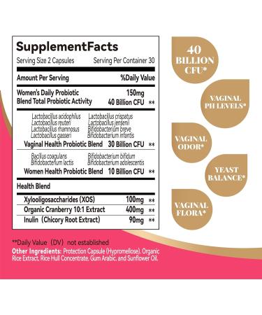 Buy Vaginal Probiotics for Women - 40 Billion CFU for pH Balance & Urinary Health | 60 Capsules with Organic Prebiotics & Cranberry - Buy Online on GoSupps.com