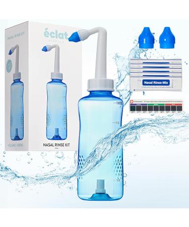 ECLAT Nasal Rinse Kit - Gentle Pressure Nasal Irrigation, Smart Control Auto Flow On/Off Valve, BPA-Free Nose Wash Cleaner Sinus Clearer for Kids & Adults with Cap, 2 Nozzles and 40 Salt Packs (500mL) - Buy Online on GoSupps.com