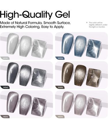 Gellen Cat Eye Gel Nail Polish Kit - Silver Series Cat Eye Gel 6 Colors Soak off Nail Art Gel Gel Polish 10ml - Buy Online on GoSupps.com