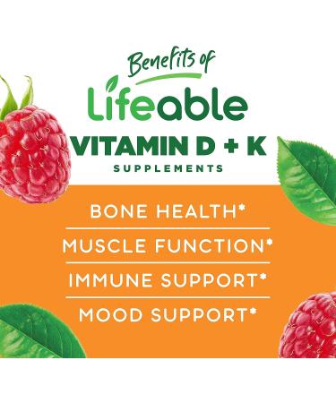 Lifeable Vitamin D3 + K2 Gummy Supplement for Kids - Gluten Free & Vegetarian - Strong Bones Support - 60 Gummies - Buy Online on GoSupps.com