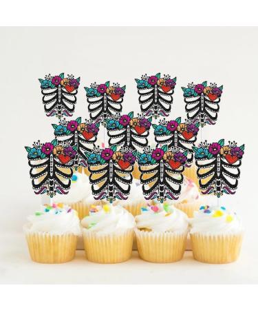 Mexican Day of the Dead Cupcake Toppers Set of 18 - Dia De Los Muertos Party Sugar Skeleton Decoration - SugarGera - Buy Online on GoSupps.com